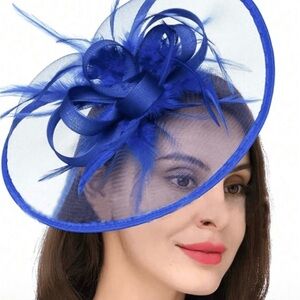 Royal Blue Swirling Fascinator Hat with Feathers
